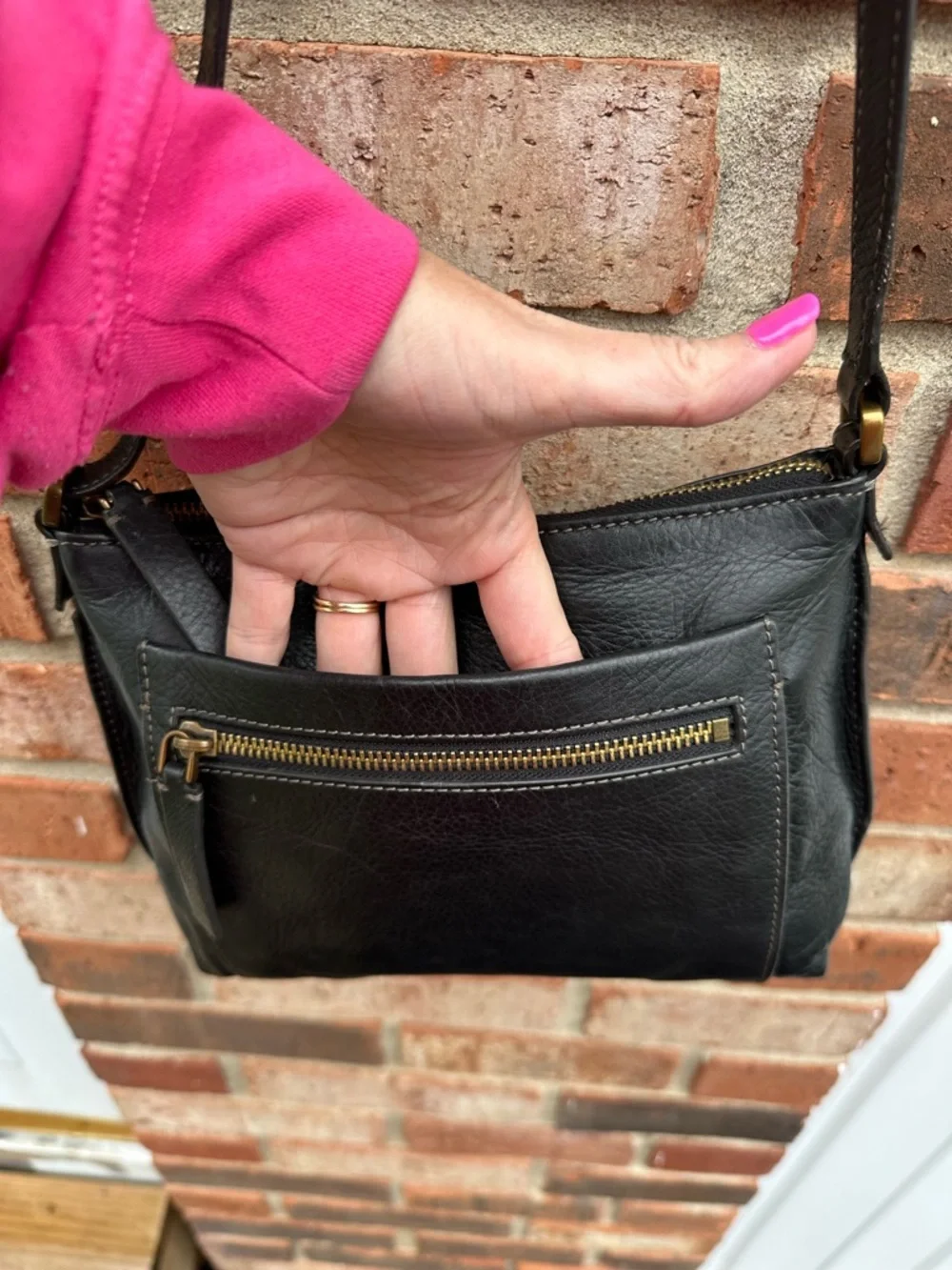 Fossil Vickery Crossbody Black Leather Bag Adjustable Straps Zipper #ZB6465 0215 - Picture 5 of 12